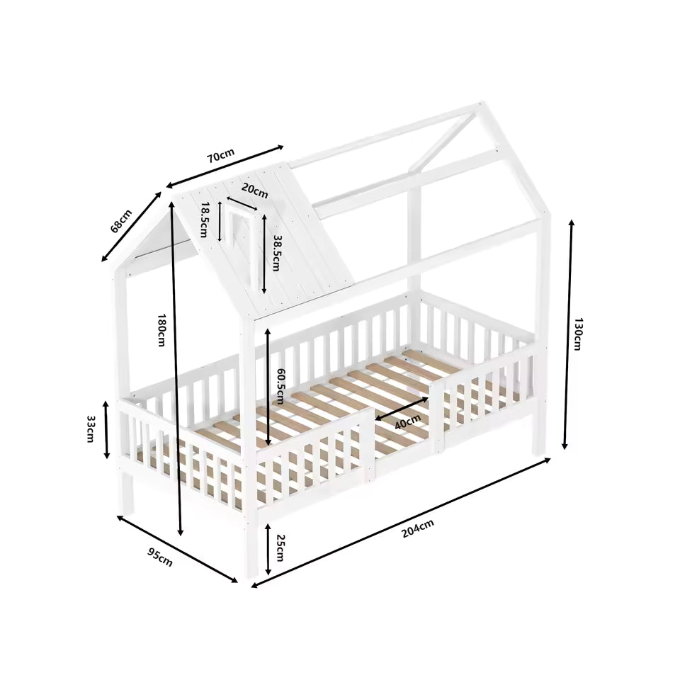 Lit Cabane en Bois Naturel (90x200 cm)